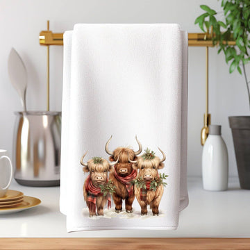 Faire-Fernville Creations Dish towels Highland Cows Holiday Terry Cloth Hand Towel
